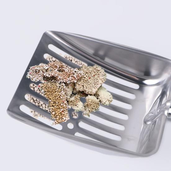 Cat Litter Scoop Stainless Steel Mesh Scooper Metal Kitten Poop Sifting Shovel with Rubber Handle for Cat Litter Box