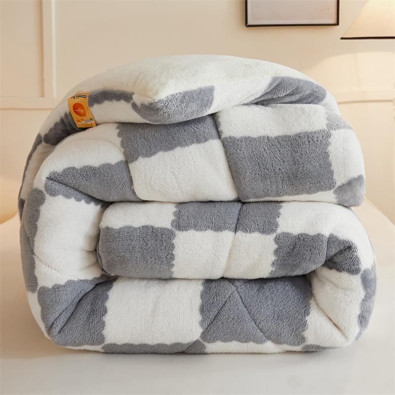 

Checkerboard Thickened Coral Fleece Winter Blanket Double Sided Plush Warm Quilts for Bed Super Soft Queen Size Winter Comforter 1.5x2.0m 2.5kg серый