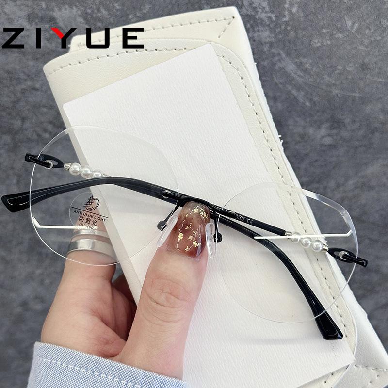 

Трендові безрамкові окуляри зі стилем перлів - Жіночі декоративні та з захистом від синього світла, за рецептом за бажанням чорний