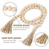 14/16mm Original Wood Color Hemp Rope Wood Bead Garland with Tassels Rustic Country Decor Prayer Boho Beads Wall Hanging Decor
