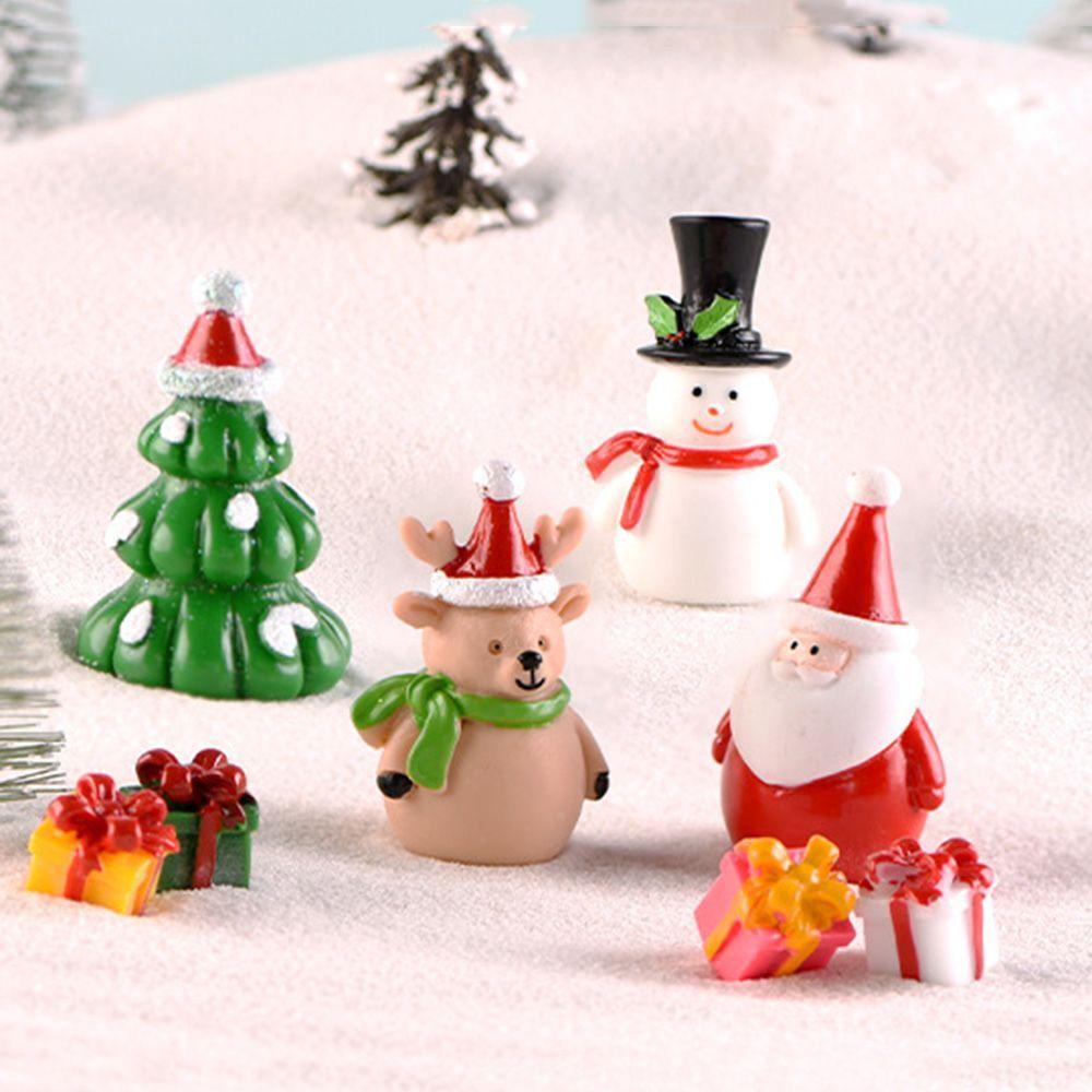 Dollhouse Deer Fairy Garden Santa Claus Figurines Xmas Tree Miniature Snowman Christmas Accessory