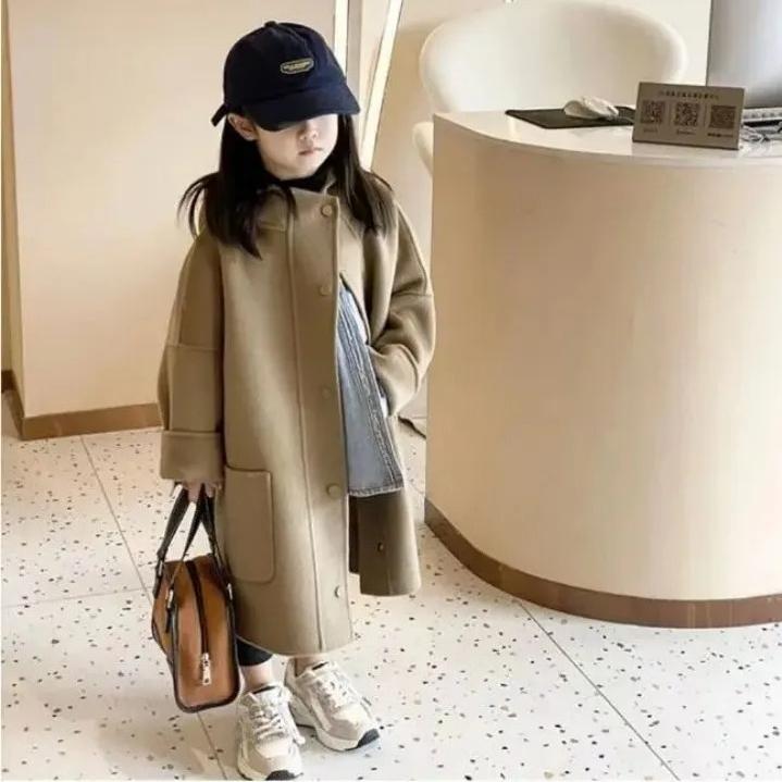 Autumn Winter Children's Double-sided Woolen Coat Girls' Korean Version Long Windbreaker Jacket