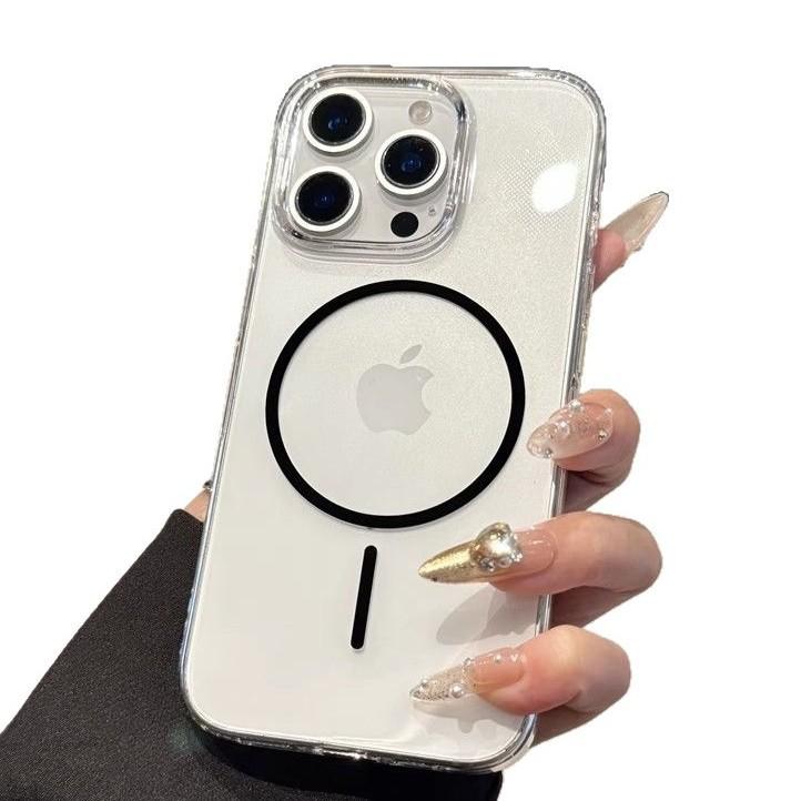PC Magnetic Hard Shell Suitable for Ip16pm Transparent High-end Sensing Fine Circle Magsafe Apple 12/13 High Transparency Hard Shell 15