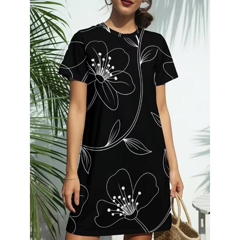 Summer Women's Short Sleeve Dress Plus Size Women's Loose Short Dress Casual 3d Printed Fashion Party Dresses Top