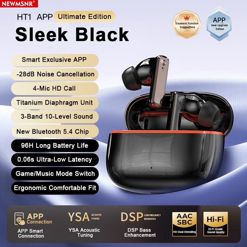 

Наушники-вкладыши с шумоподавлением ANC ENC, шоковым басом, беспроводные Bluetooth-наушники, игровая гарнитура, управление через приложение, наушники с HD-микрофоном чёрный