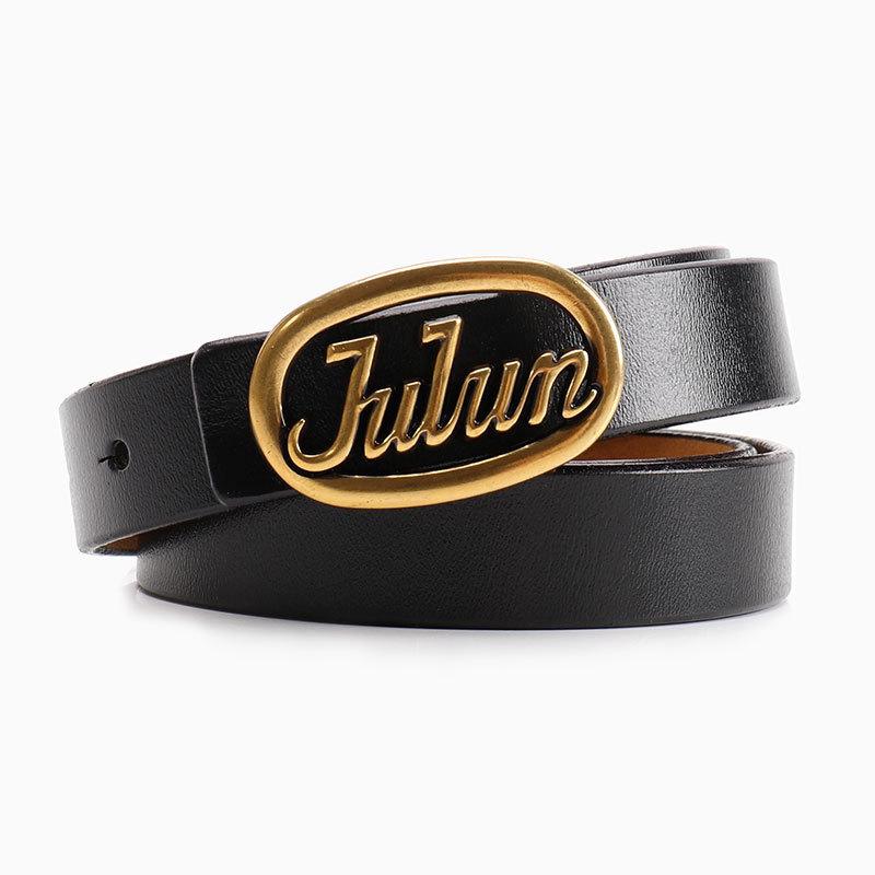 

Letter Elliptical Julun Buckle Minimalist Women Leather Waist Belt For Daily Use Black Gold