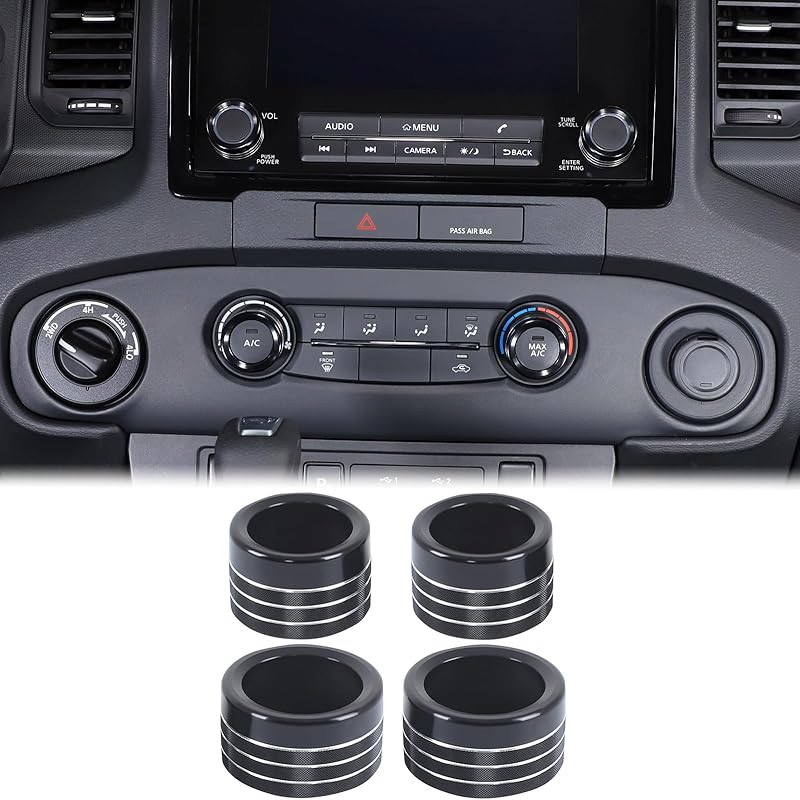 Aunginsy Center Console Air Conditioner Volume Knob Button Circle Cover Compatible with Nissan Frontier 2022-2025 Car 4Pcs A/C Switch Button Knob