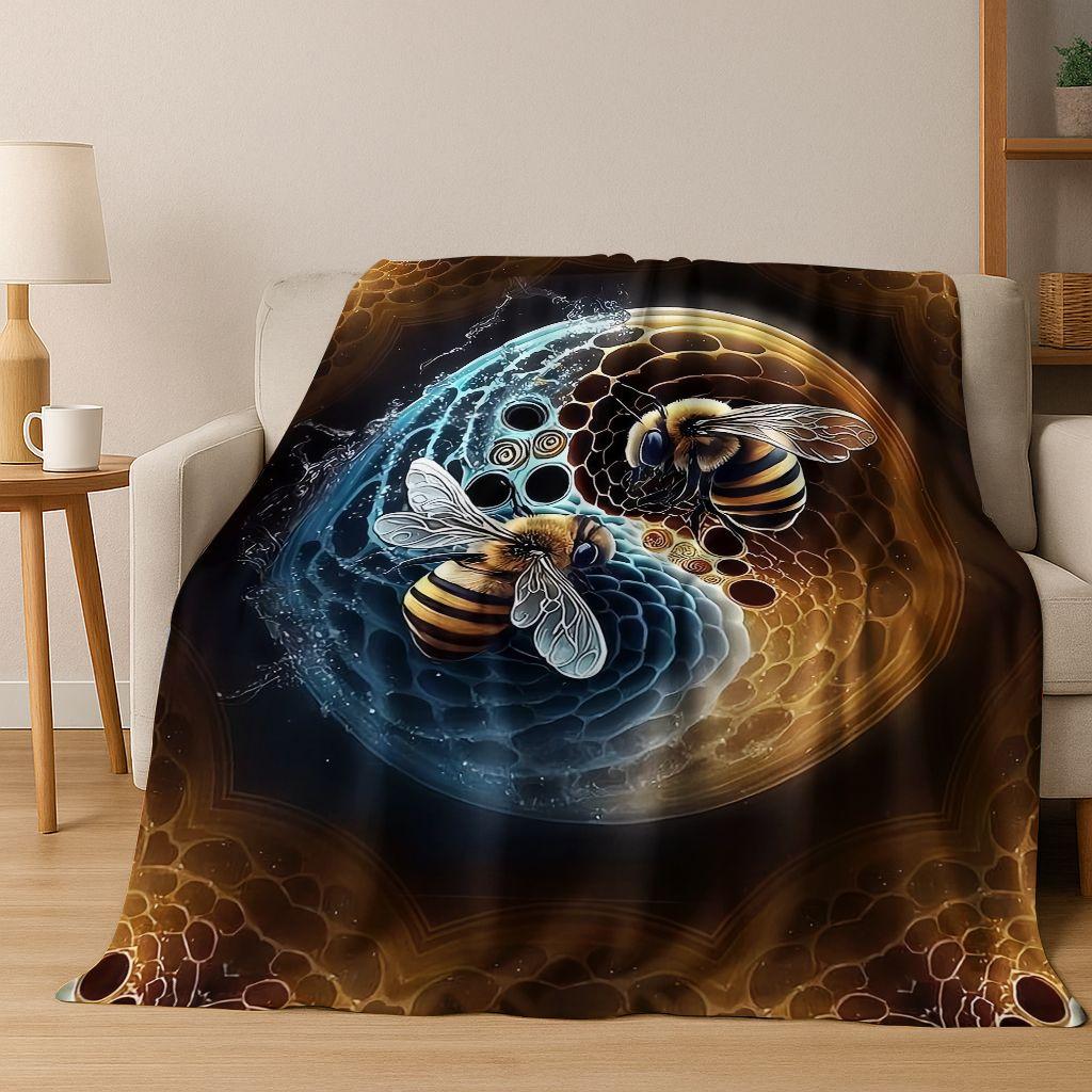 Cute Cartoon Bee HoneyBee Insect Art Flannel Blanket,Cozy Soft Throw Blanket for Home Bedroom Bed Sofa Picnic Cover Gift Kids