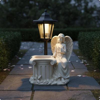 Solar Angel Statue VesselShaped Base Lantern Planter Decorative Lighting Fairy Garden