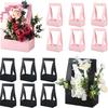 12 Pcs Flower Bouquet Gift Boxes with Handles 6 Black 6 Pink Solid Color Flower Arrangement Paper Boxes