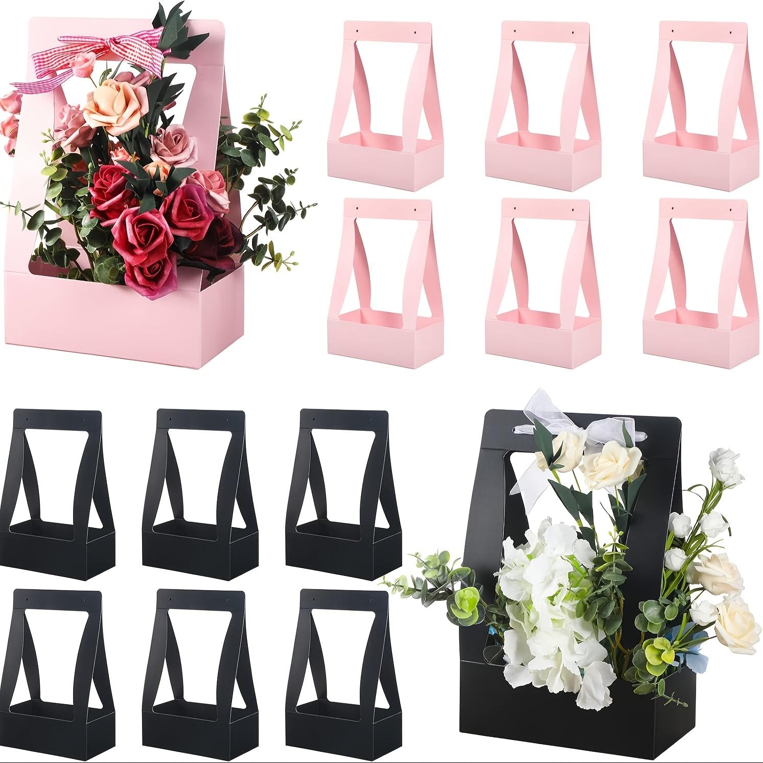 

12 шт. Подарочные коробки для букетов с ручками 6 черных 6 розовых однотонные бумажные коробки для цветочной композиции