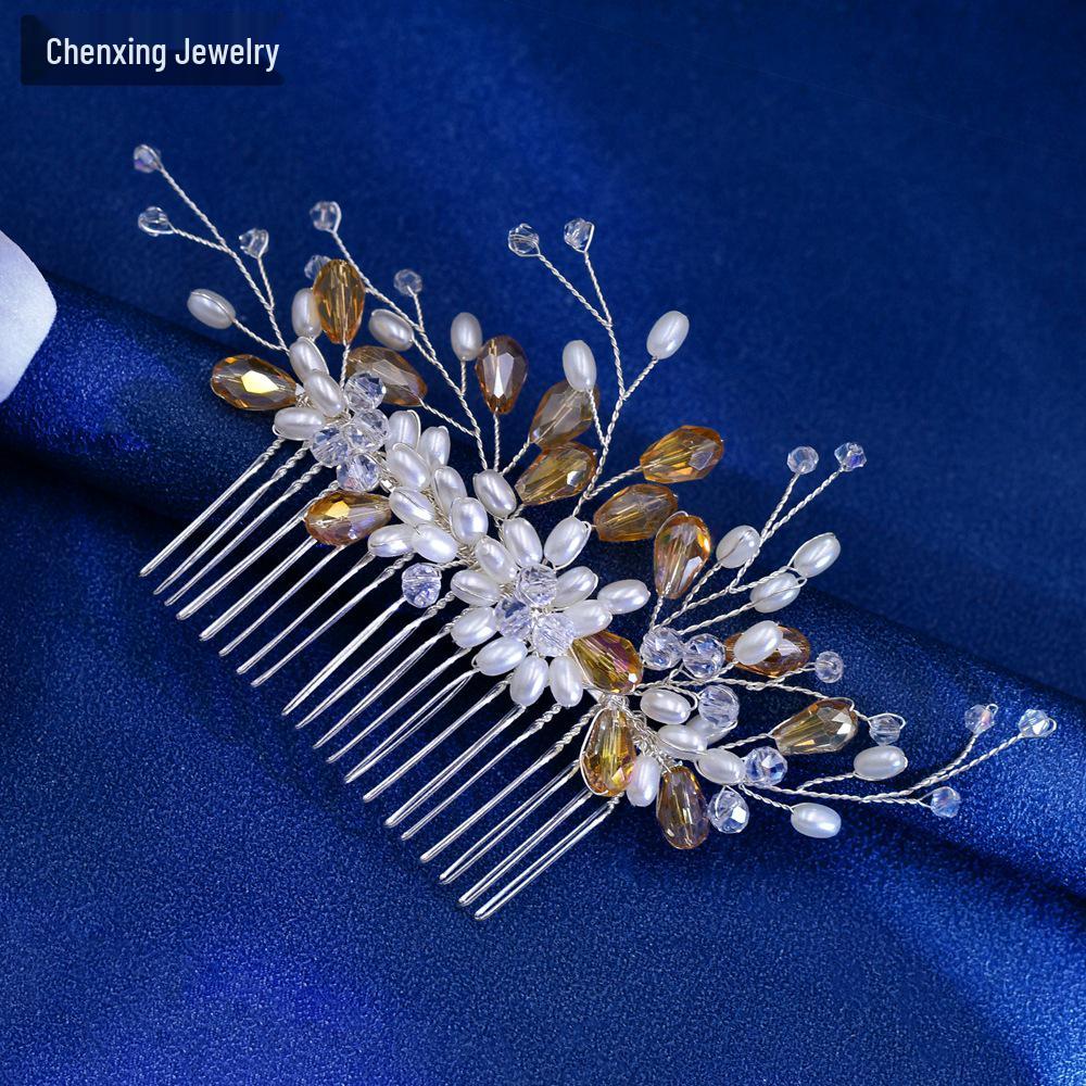 

Свадебное украшение для головы и серьги Chenxing: Ручная работа Плетеный гребень для волос с жемчугом и кристаллами CP177