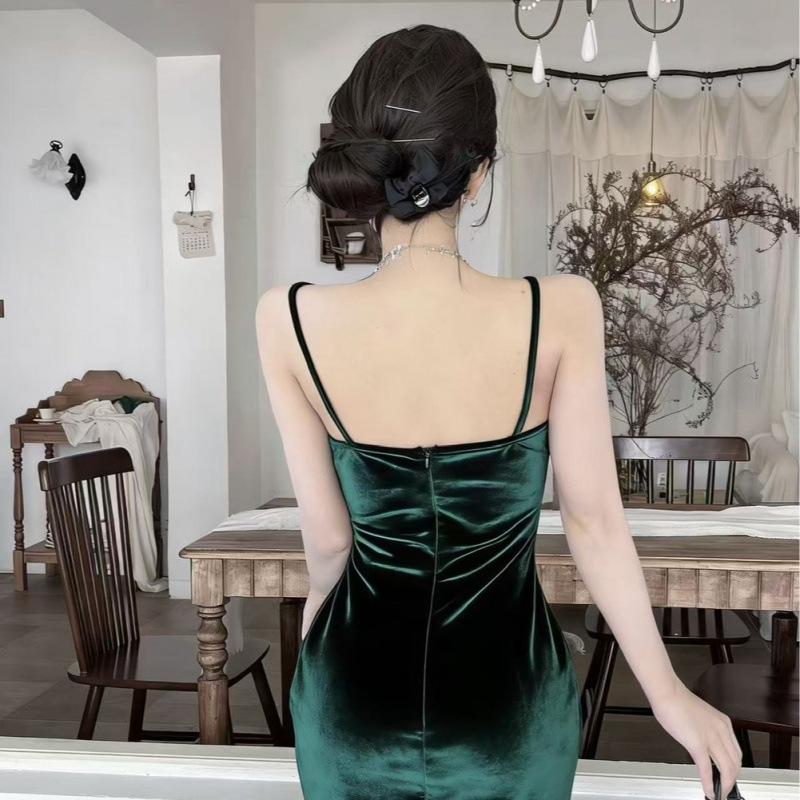Sultry Velvet Cut-Out Camisole Mini Dress for Autumn/Winter