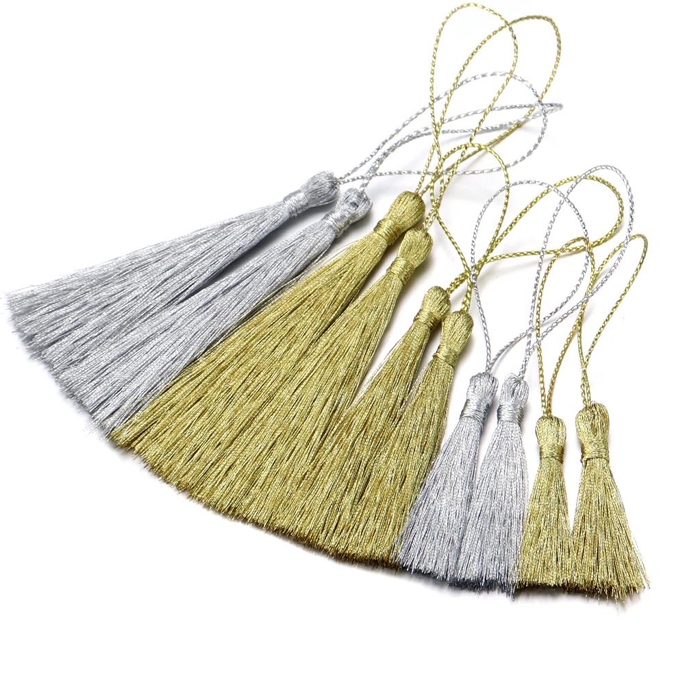 30pcs Gold Silver Color Tassels Polyester Silk Fringes with Cord Loop For DIY Handmade Bookmark Keychain Jewelry Decor Materials