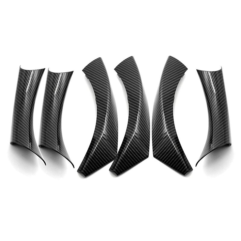 6pcs Carbon Texture / Black Car Accessories Interior Door Handle Pull Cover Trim For BMW 3 Series E90 E91 316 318 320 325 328i