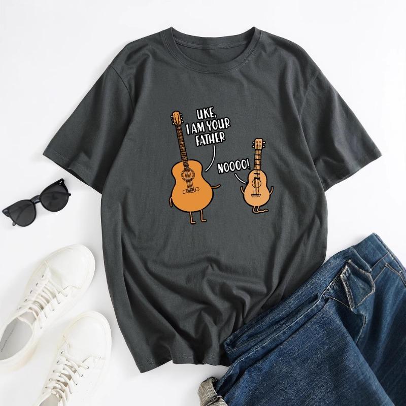 Men's Printed Loose Short Sleeved T-shirt with Guitar Letters Shirt