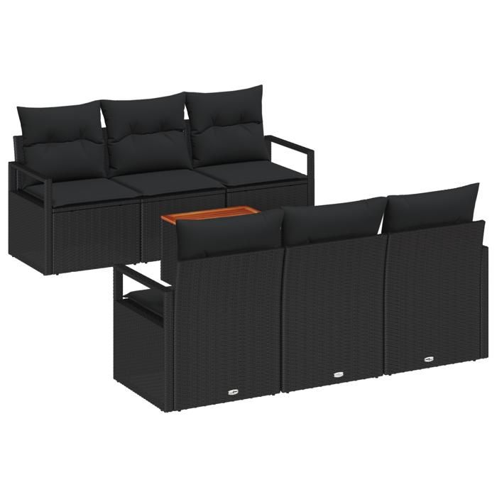 Ensemble de canapé de jardin de 7 pièces vidaXL avec coussins noirs en poly rotin acacia, Canapé de jardin 2 places vidaXL 3356322