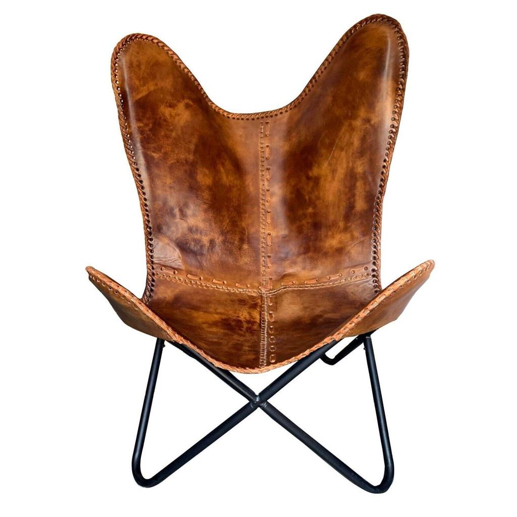New Vintage Leather Butterfly Chair Leather Lounge Home Decor Living Room Chairs