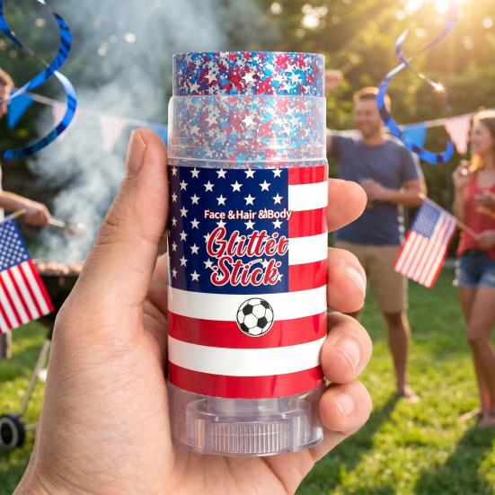 Patriotic Red White and Blue Body Glitter Stick, 4th of July Accessories for Women Kids, Sparkling Face Hair Glitter