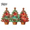 Decorative Christmas Tree Set Wooden Ornaments, Vintage Colorful Desktop Decoration, Rustic Holiday Wood Figurines Handcrafted Gifts with Pine
