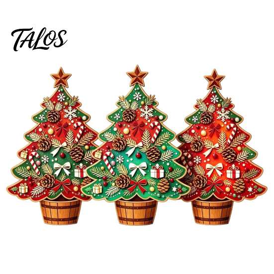 Decorative Christmas Tree Set Wooden Ornaments, Vintage Colorful Desktop Decoration, Rustic Holiday Wood Figurines Handcrafted Gifts with Pine