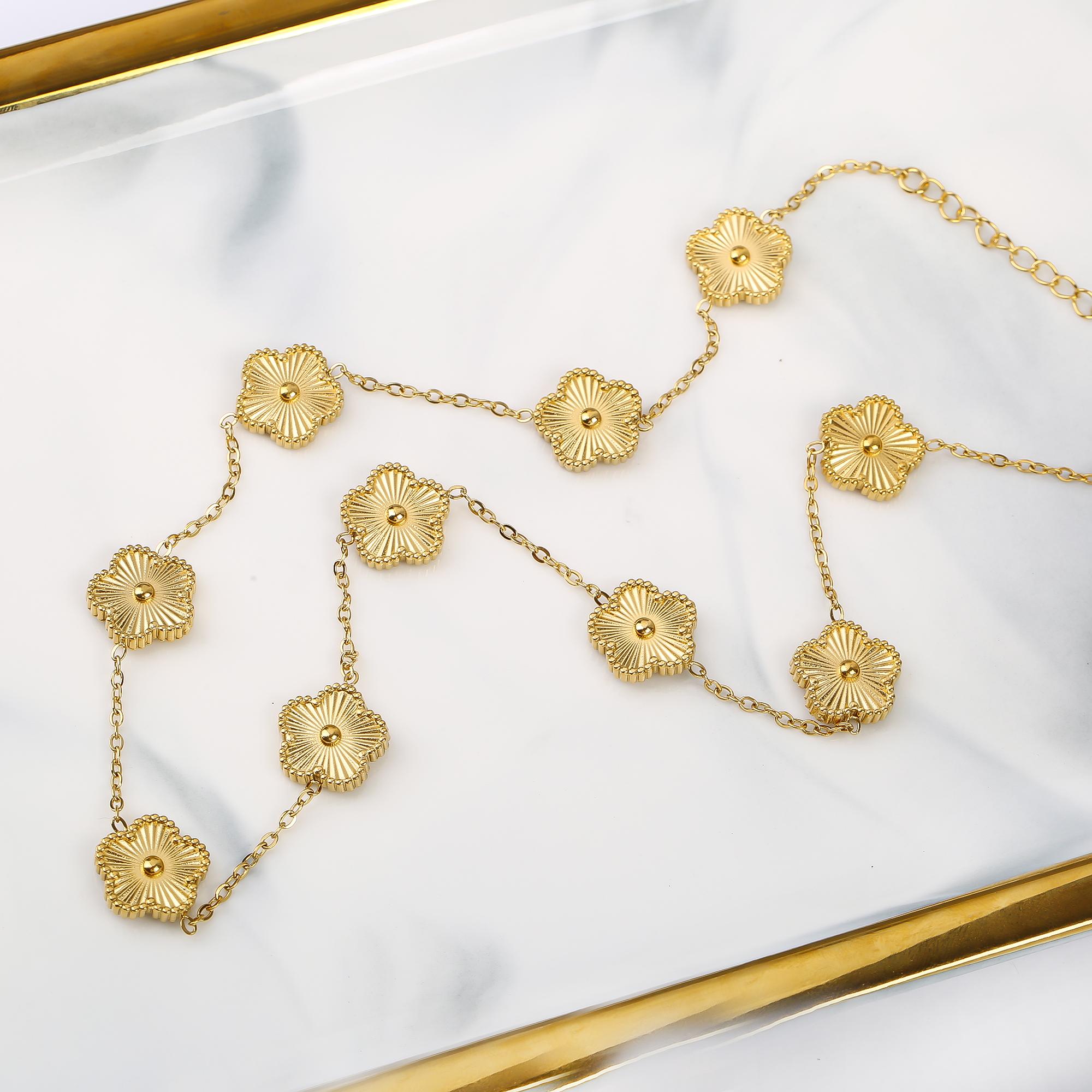 

Botanical 10 Flowers Stainless Steel Five Leaf Flower Necklace MiBonimalist for Woman Girl Casual Vacation Luxury Jewelry Clover 45cm