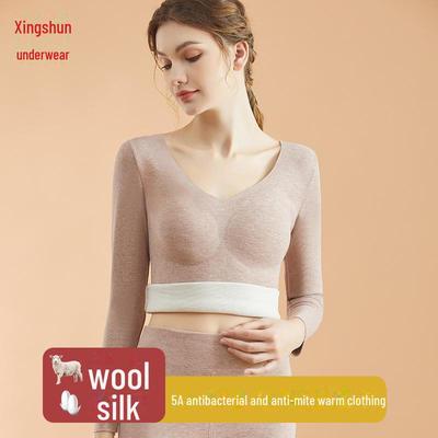 Wool Silk Heated Base Layer with Chest Pads - Thick Autumn/Winter Women's Set