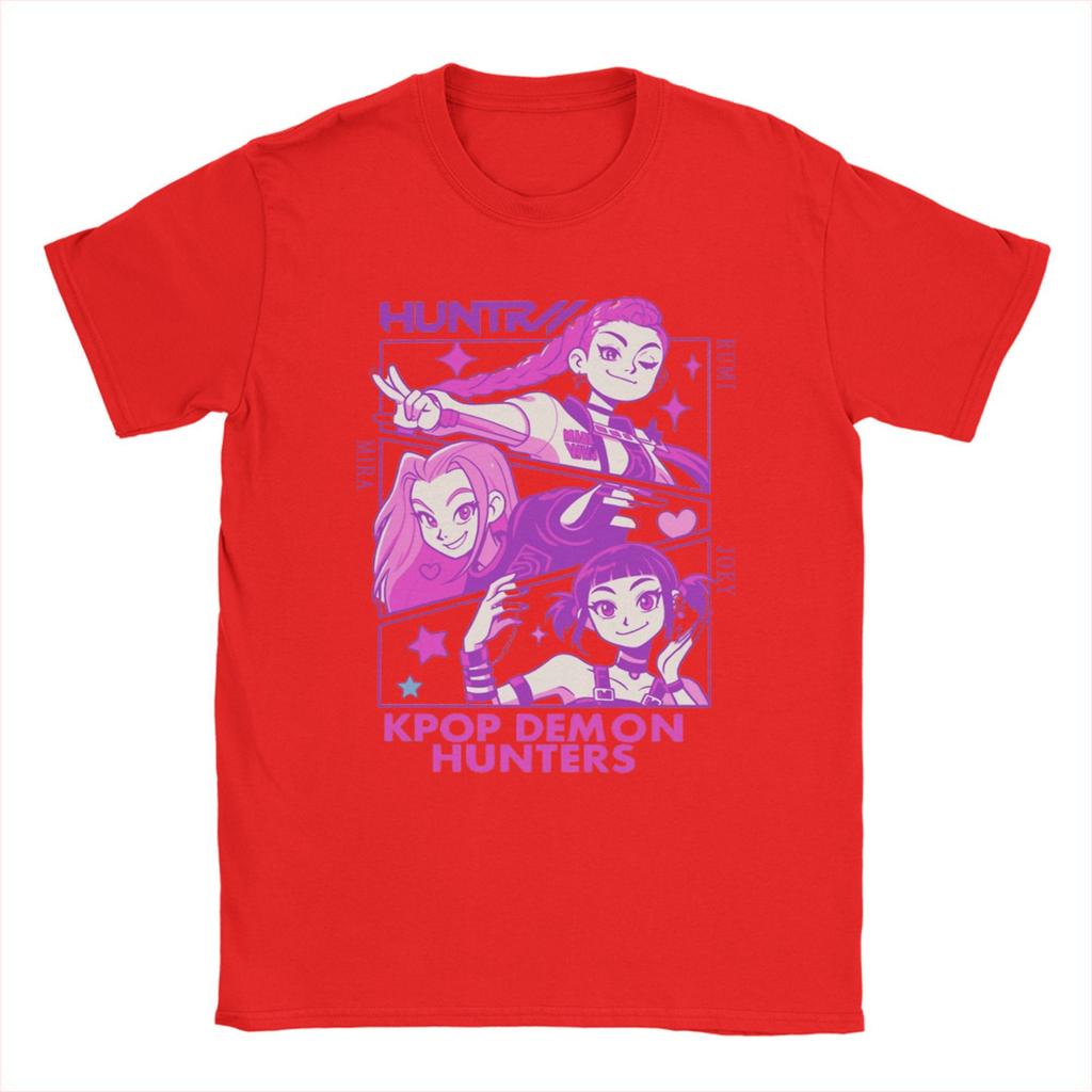 HUNTRIX Filles Rumi Mira Zoey Kpop Chasseur de Démons T-Shirt en Coton Pour Hommes Plage Vintage T-Shirts Col Rond Hippie Design T-Shirt Hauts