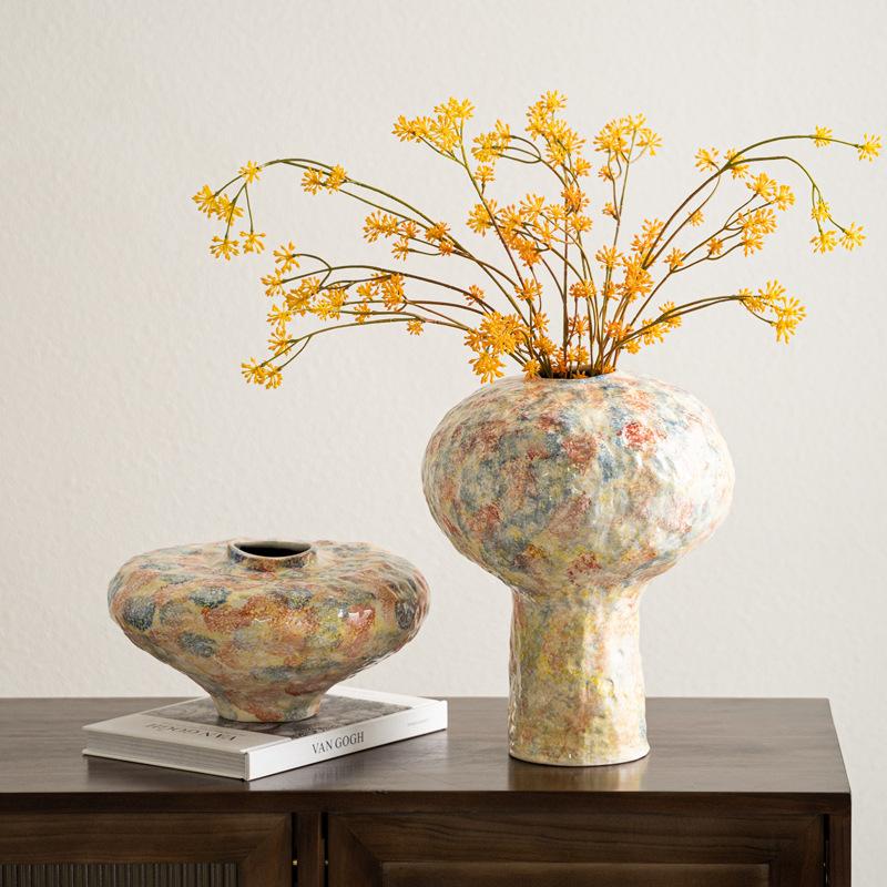 Handmade Ceramic Vase Irregular Colored Patterns Flower Vase Vintage Bottle Flower Arrangement Accessories Decoration Home
