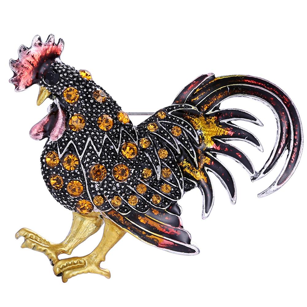 Vintage Rooster Enamel Brooch Pins for Man Unisex Inlaid Rhinestone Animal Corsages Pins Jewelry Accessories