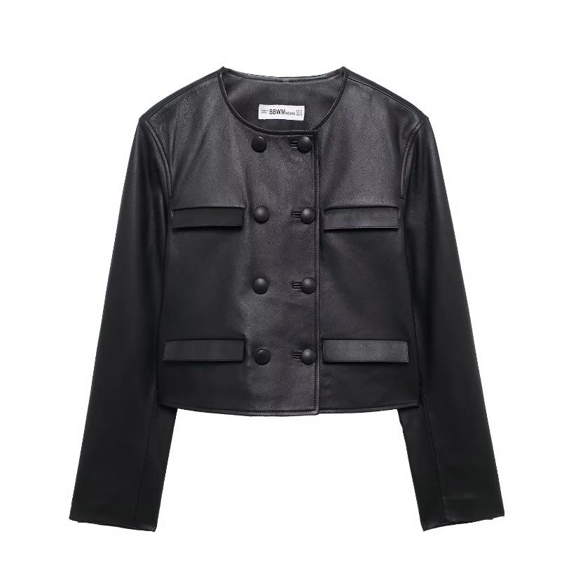 TAOP&ZA Women's Spring Faux Leather Jacket & Skirt Set with Pockets