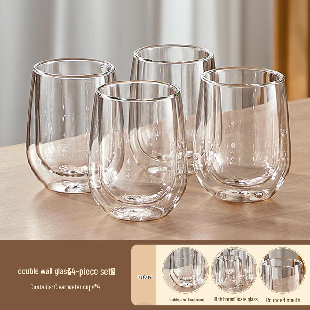 Insulated Double-Layer Glass Tea Cup Set: High-Temperature Resistant, Anti-Scald, Large Capacity for Home & Guest Use