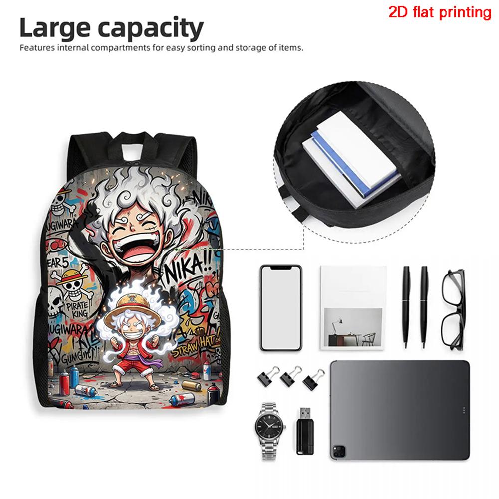 Cartoon One Piece Mochila 15 Inch School Backpack Light Weight Adjustable Bookbag for Boys Girls Primary School Daily Use Travel