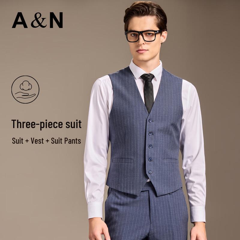 Antonio Men's Peak Lapel Striped 3-Piece Business Suit