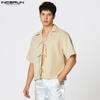 INCERUN Camisas Casuales de Verano para Hombre con Cuello Solapa, Manga Corta, Caladas y de Vendaje