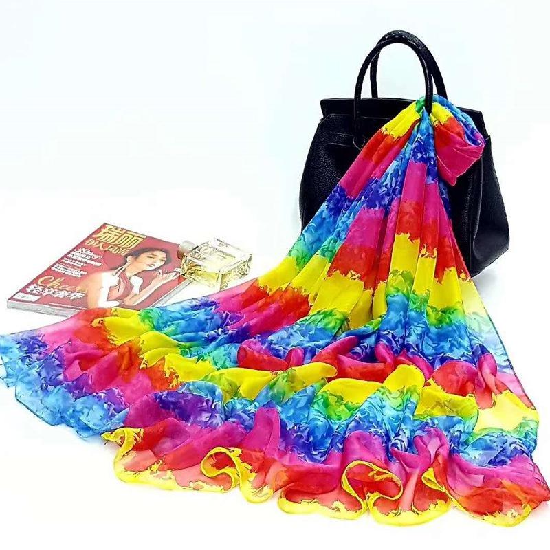 

2024 Большое пляжное полотенце из шифона и шелка и печатная шаль для защиты от солнца в подарок 130x195 cm