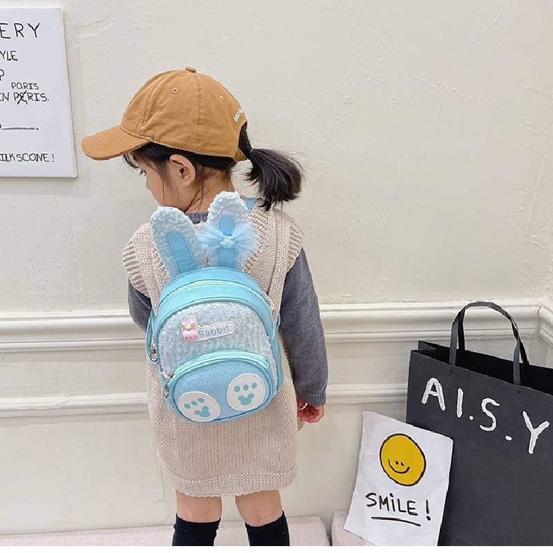 Adorable Bunny Ear Cartoon Kids Backpack Stylish Korean Design Sequin Pu Material