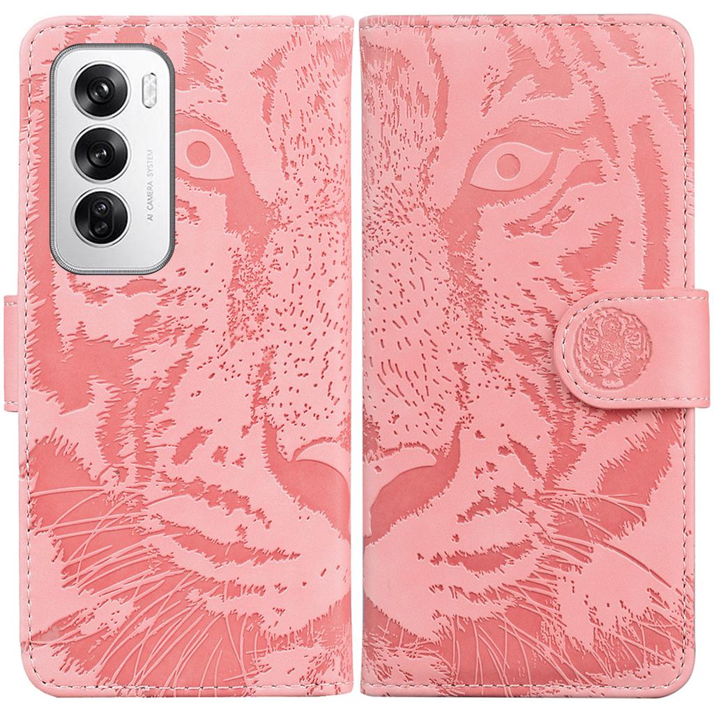 For Oppo Reno12 5G (Global) Wallet Phone Case Tiger Imprint Leather Flip Cover