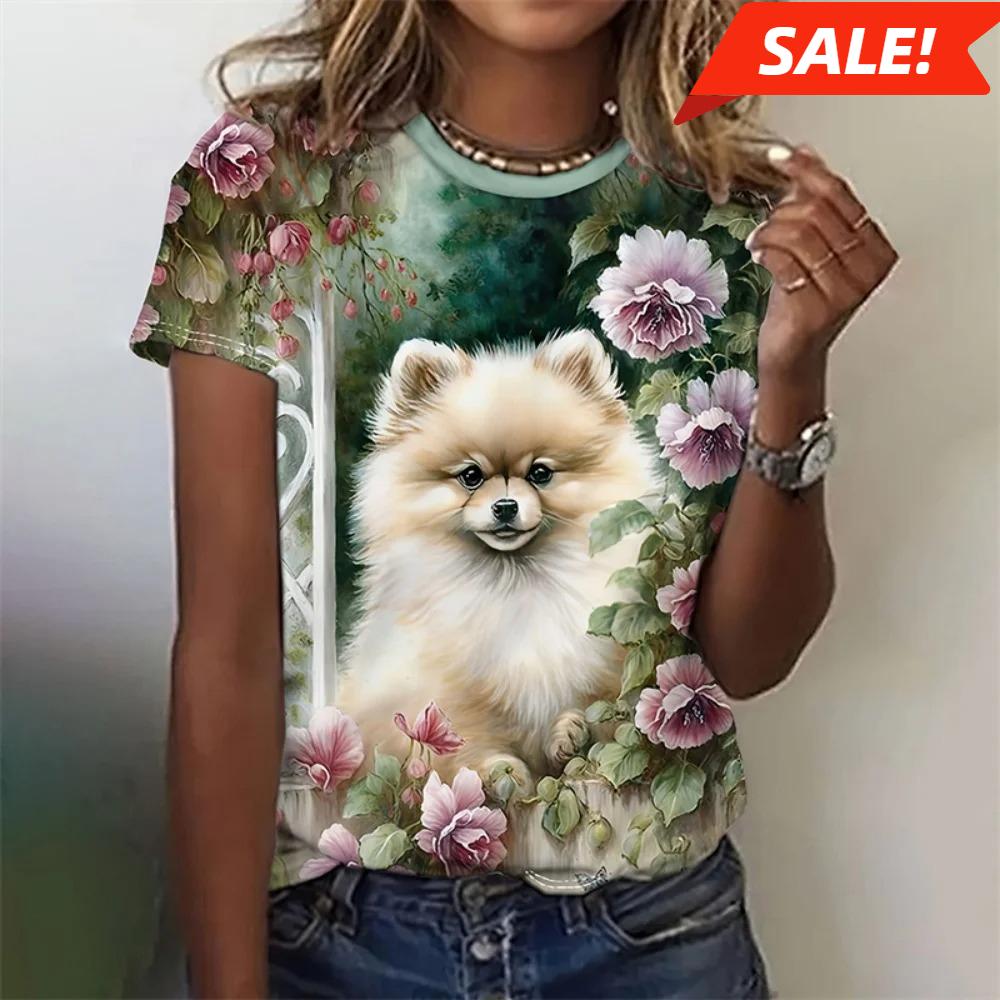 T-shirt For Women Funny 3d Printed Kawaii Cat Dog Animal Graphic Tees Summer Casual O-neck Tops Short Sleeve Loose T-shirts
