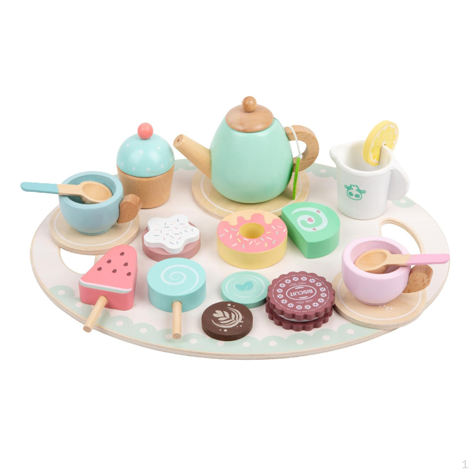 

Wooden Tea Party Set for Little Girls, Toddlers 3-5, Pretend Play Kids