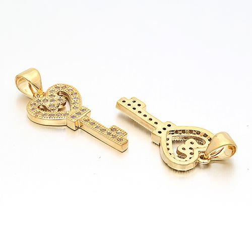11*22mm Brass Cubic Zirconia Key Charms Pendants for DIY Jewelry Accessory Findings, Model: VD46