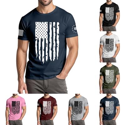 Herren Modisches Lässiges Unabhängigkeitstag Bedrucktes Rundhals Kurzarm T-Shirt Top