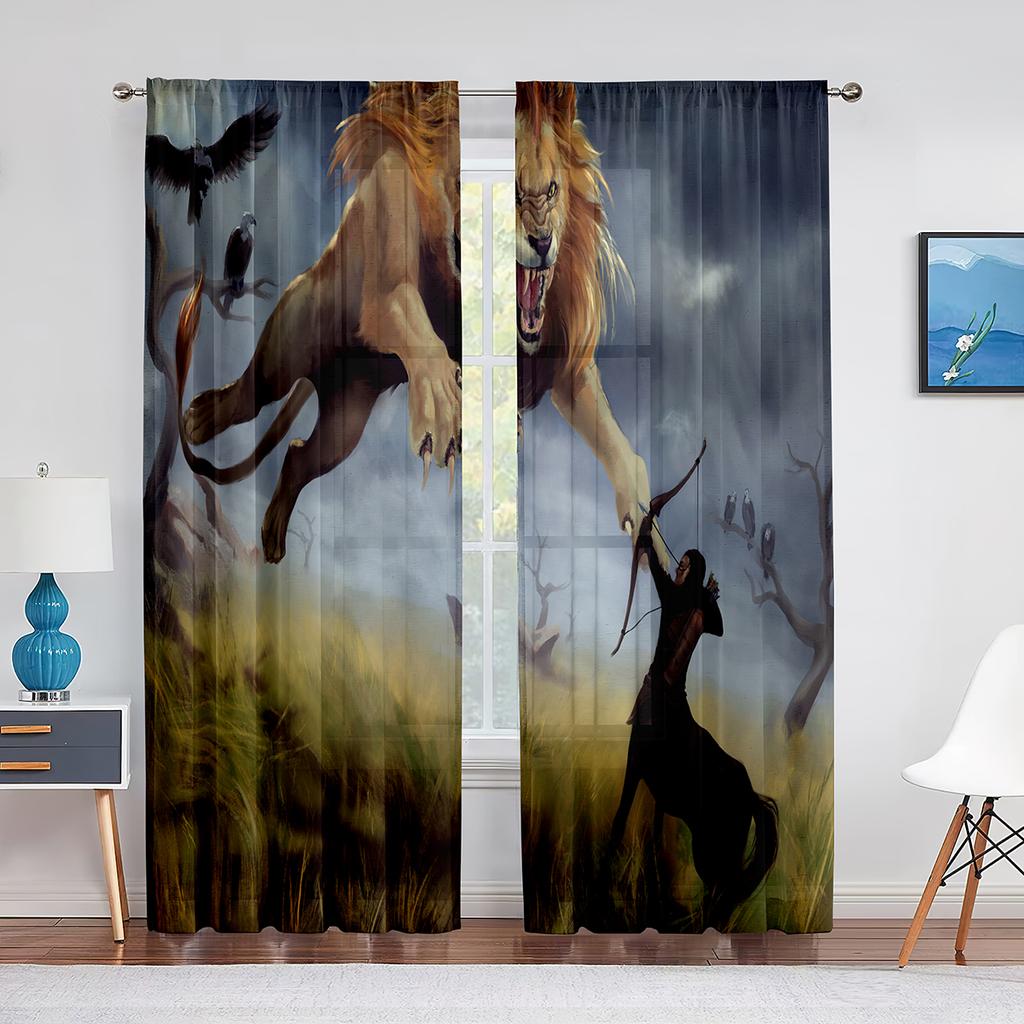African Wild Animal Lion Couple Tulle Curtain for Home Living Room Window Decoration Bedroom Kitchen Modern Sheer Voile Curtains