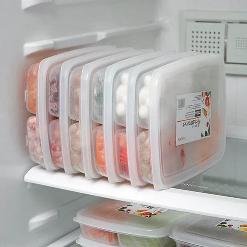 4 Grids Portable Food Fruit Storage Box Portable Compartment Refrigerator Freezer Organizers Sub-Packed Meat Onion Ginger Tools