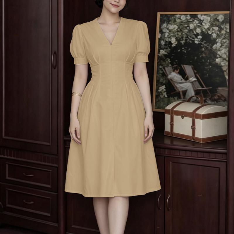 

ZANZEA Women Elegant Casual V-Neck Short Sleeve A-line Dress 5XL хакі