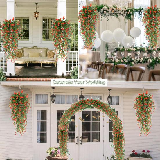 Künstliche Eukalyptusblume, realistisch, für Zuhause, Hochzeit, Garten, Innen- und Außenbereich, Wandbehang, bunte Kunstblumen, herabhängende Ranken, Girlanden-Dekoration