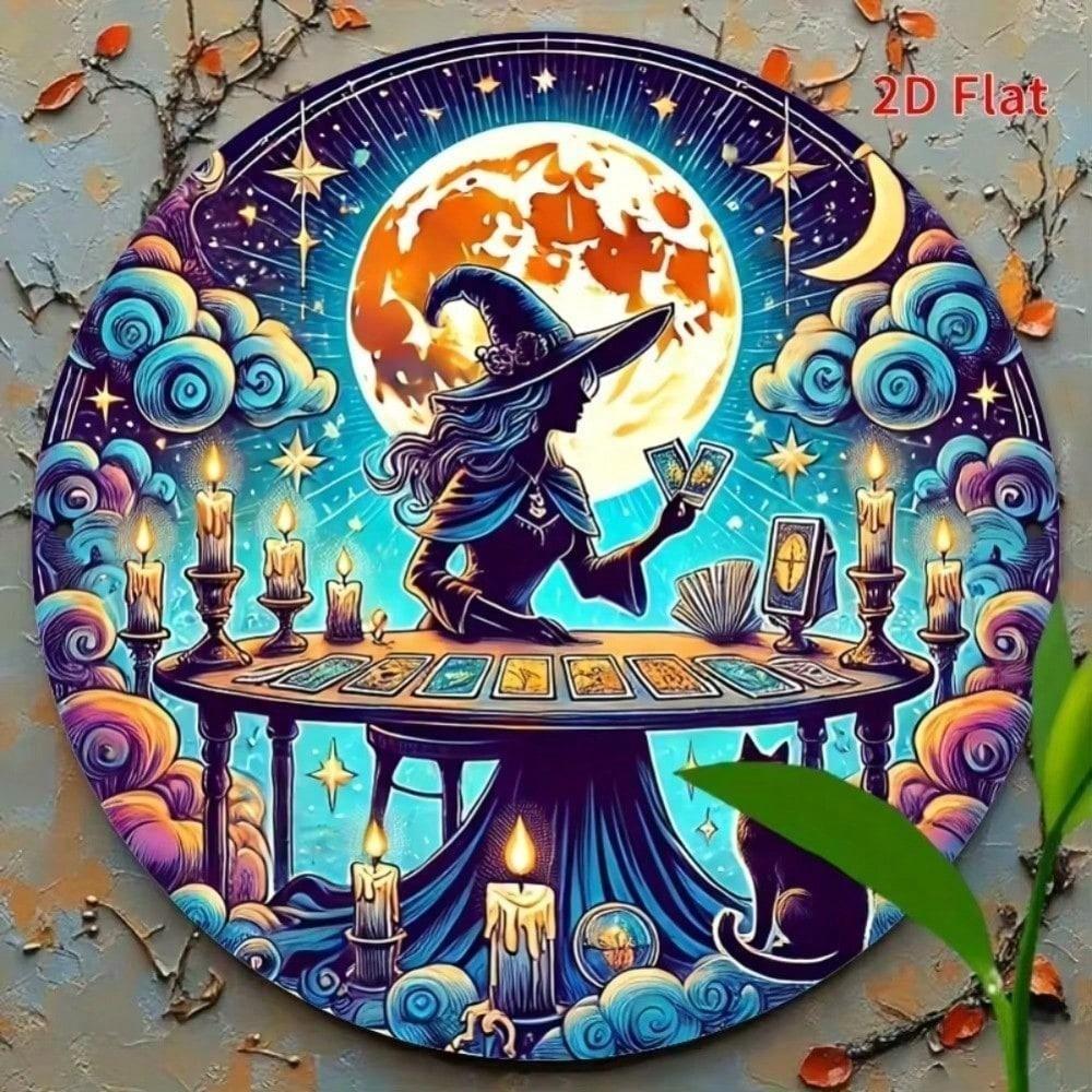 Vintage Witch Cat Tarot Metal Wall Art, Gothic Home Office Decor, Handmade Mystic Sculpture