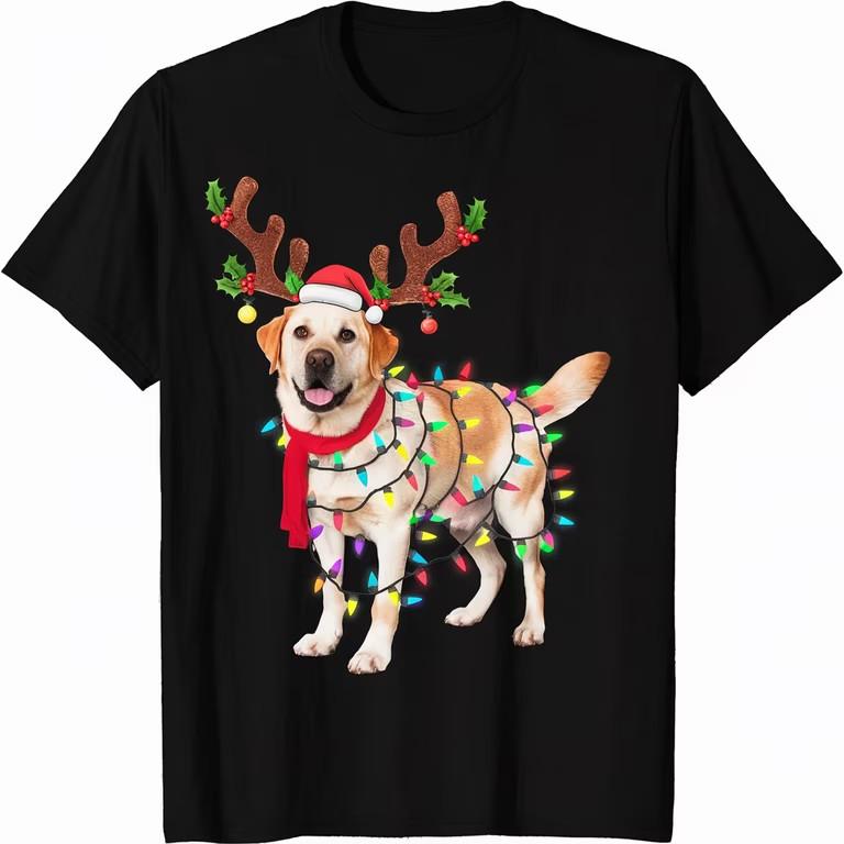 

Лабрадор Санти Олень Різдвяне Світло Святковий Собака Футболка Унісекс Футболка XXXXL