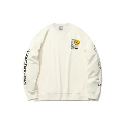 Li Ning CF Série Su Moletom Pulôver Casual Esportivo Estampado Unissex Off-White AWDR384-1