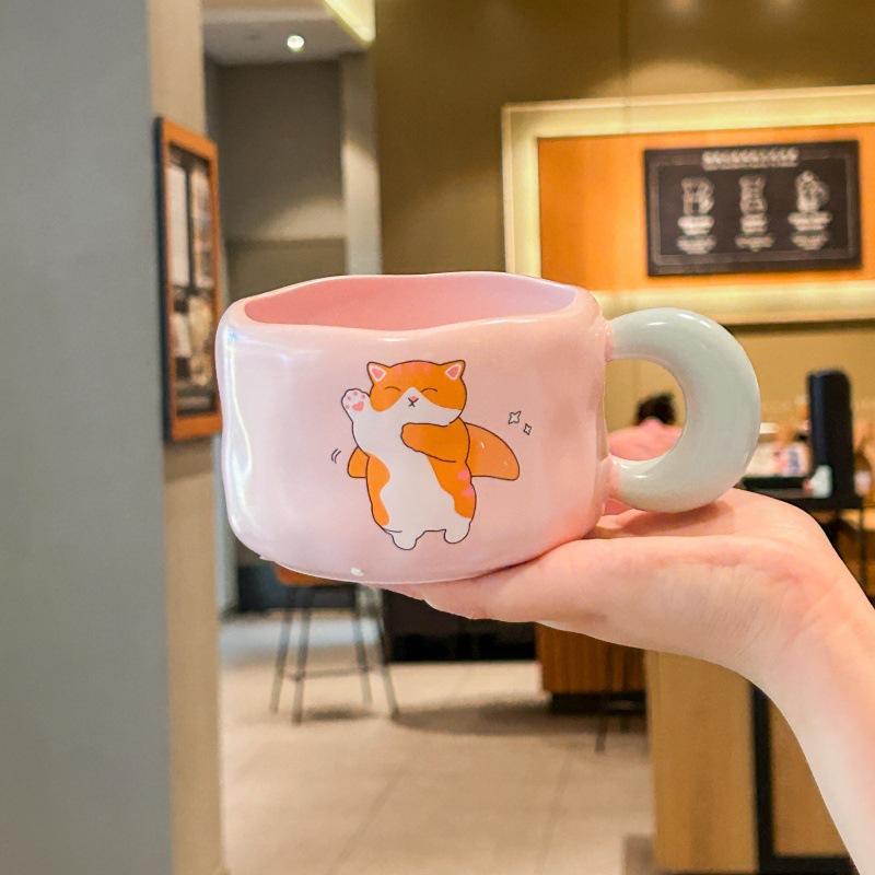 Girly heart cute cat ceramic mug couple breakfast milk cup office gift coffee cup birthday gift